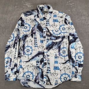 Paisley & Gray Men's Slim Fit Whale Lighthouse Print Button Down Shirt Large